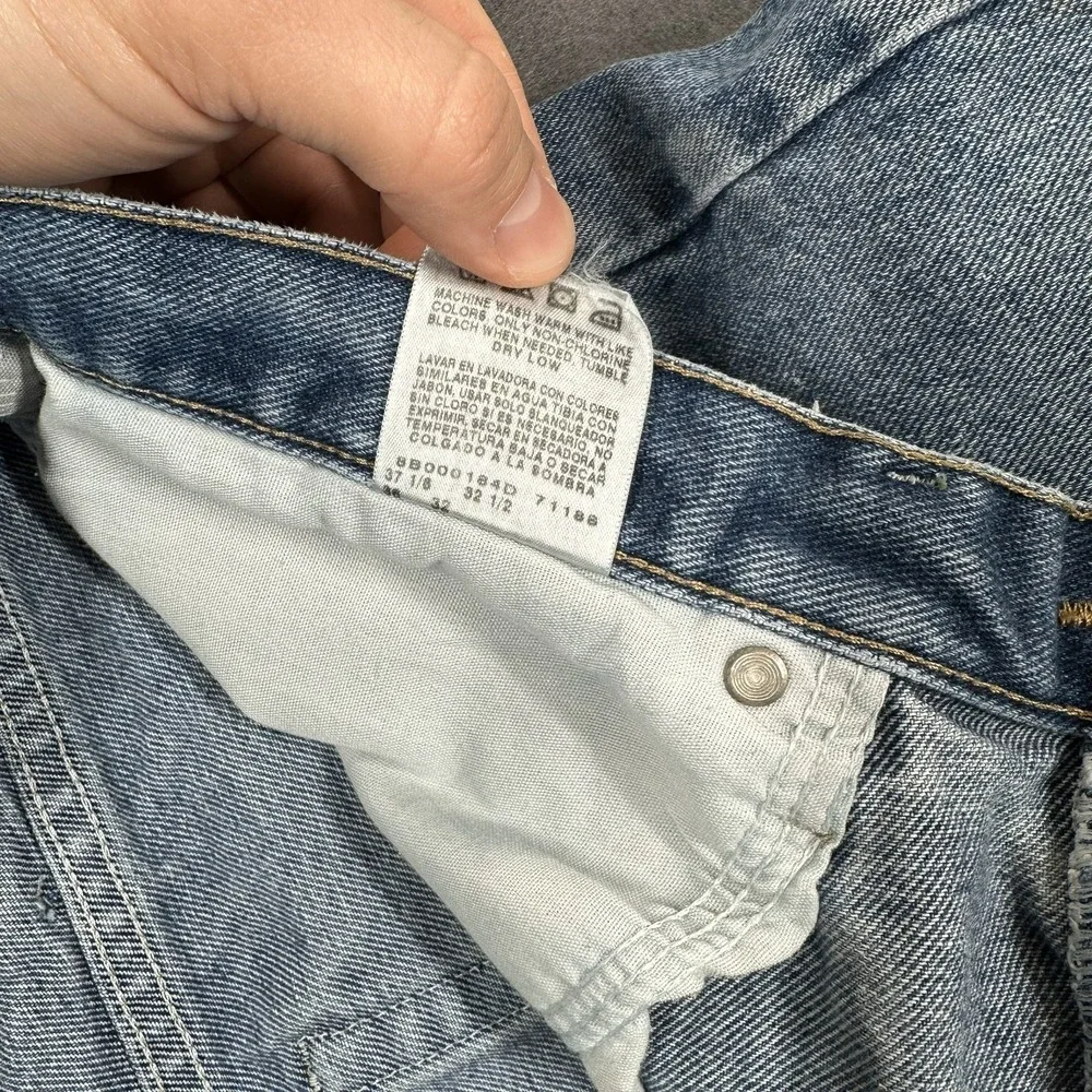 Wrangler Jeans Mens 35x32 Blue Denim Straight‎ Leg Relaxed Fit Distressed Retro